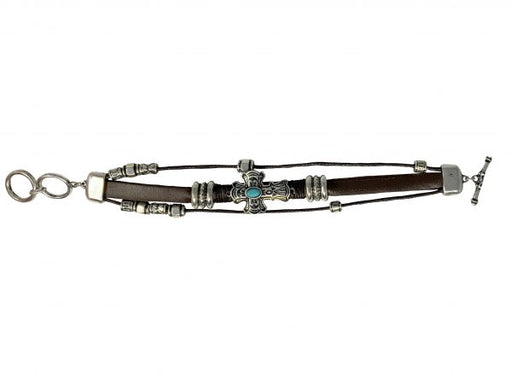 Leather Bracelet Turquoise Cross Charm