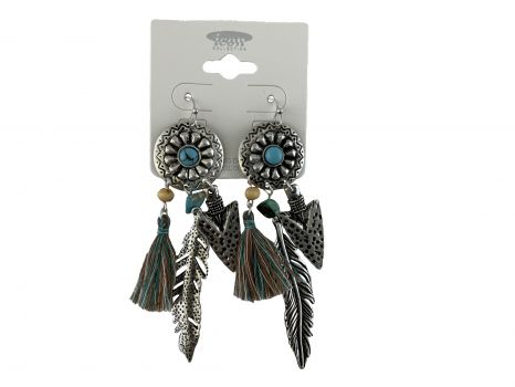 Concho Earrings with Feathers