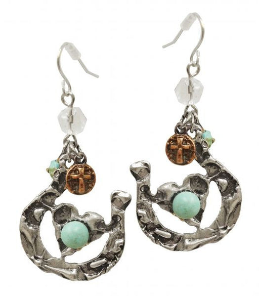 Silver Horse Shoe And Heart Earrings