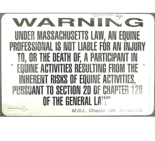 Equine Liability Sign Massachusetts