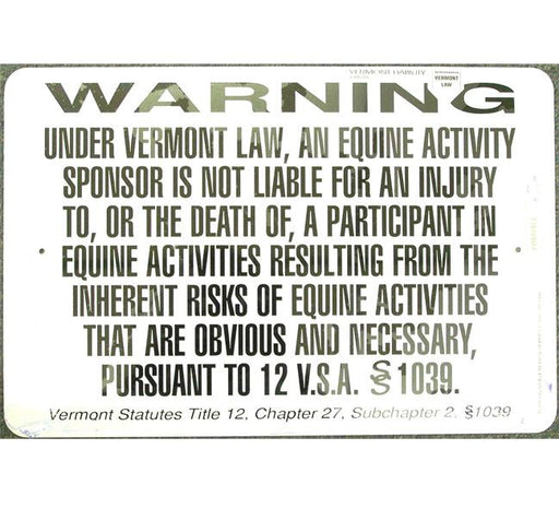 Equine Liability Sign Vermont